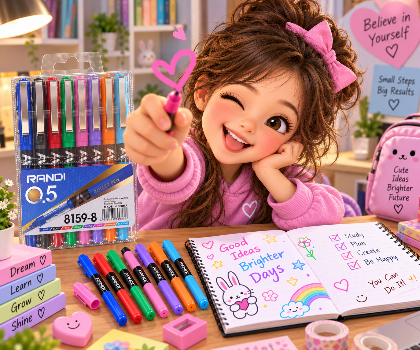 🖊️ أقلام جِل ملونة RANDI 0.5 – مجموعة 8 ألوان - الصورة 5