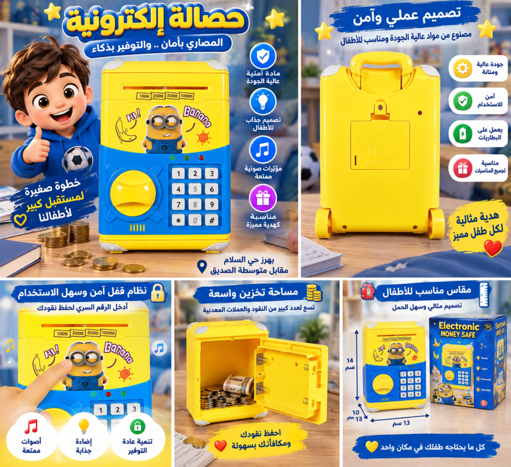 حصالة إلكترونية للأطفال – خزنة نقود آمنة ومرحة