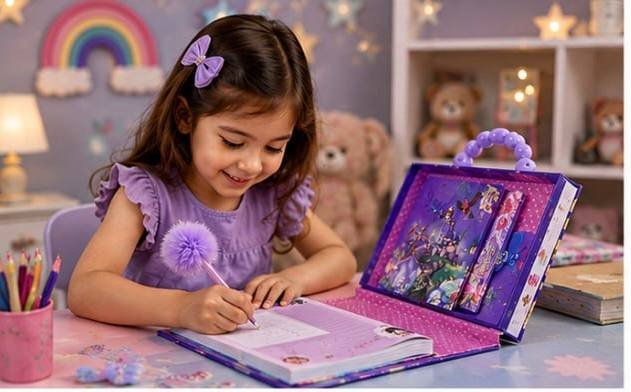 دفتر ملاحظات وأسرار للأطفال – تصميم أميرة 👑💜